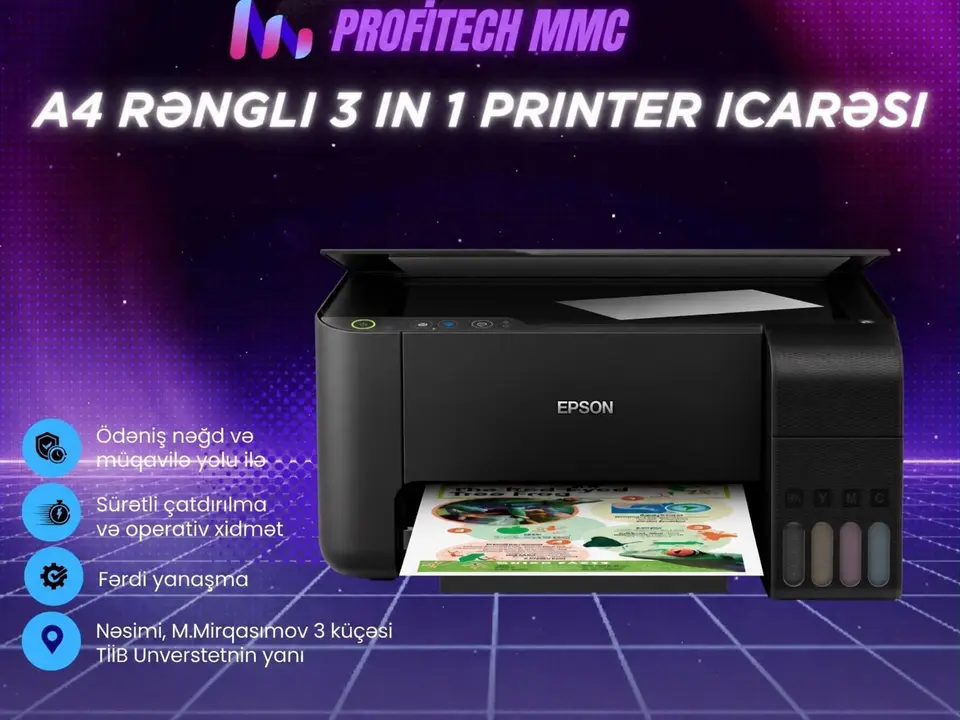 Rəngli printer icarəsi (3 in 1) — şəkil 1, Bakı