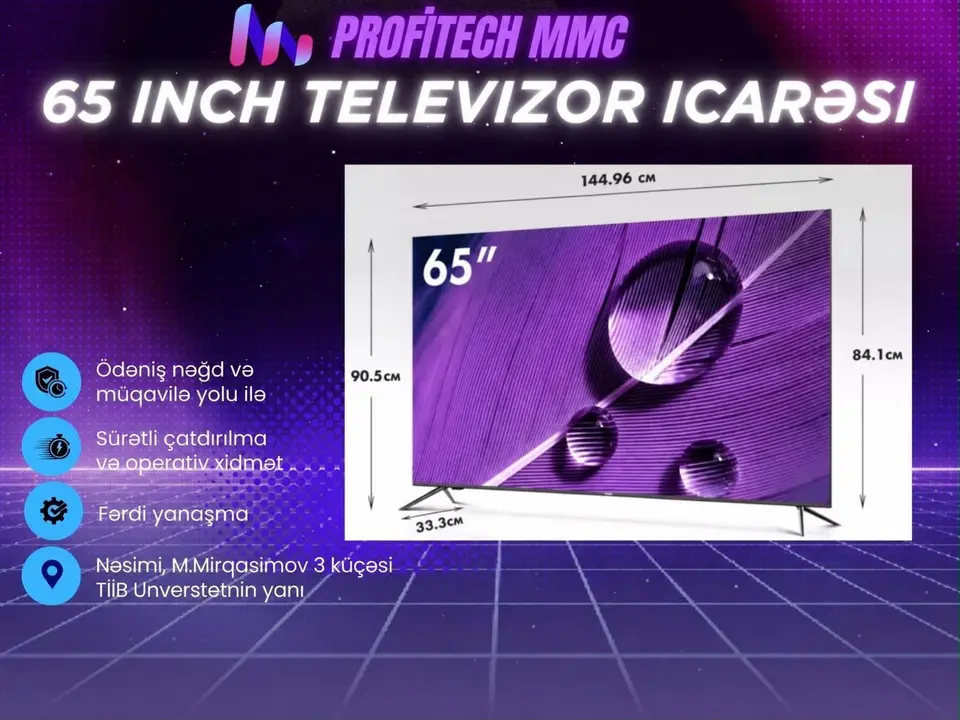 65 Inch televizor icarəsi — şəkil 1, Bakı